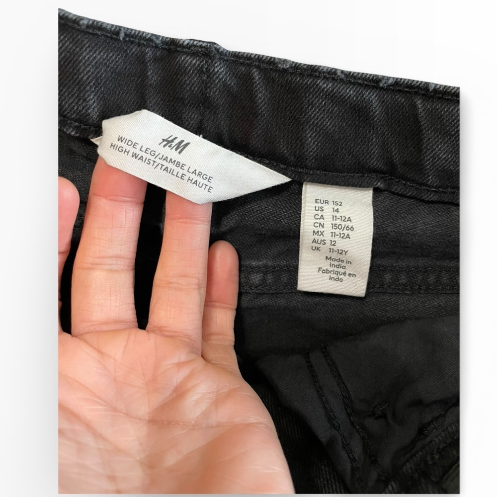 H&M Wide Leg High Waist Black Jeans Girls 11-12Y US 14 EUR 152 - Picture 5 of 6